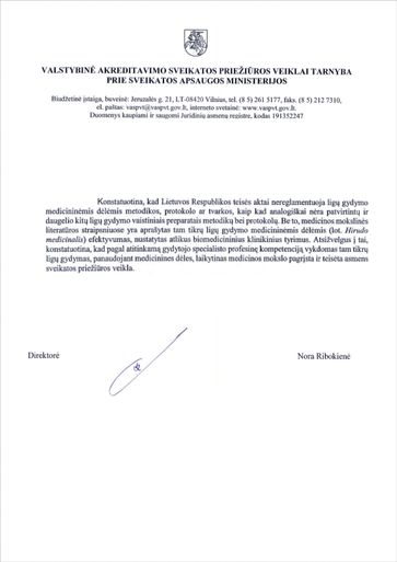 Sveikatos priežiūros licenzija, gydymas dėlėmis
