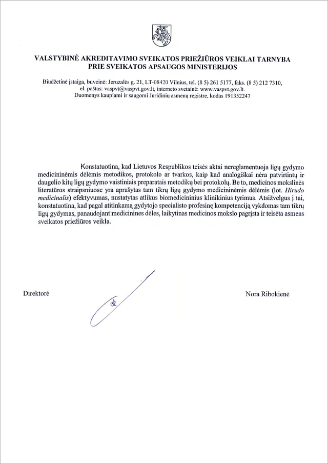 Sveikatos priežiūros licenzija, gydymas dėlėmis